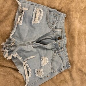 SHEIN Light Blue Distressed Denim Cutoff Shorts